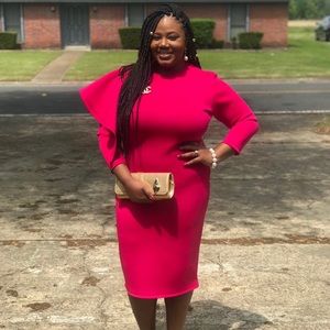 Pink stretch dress with side ruffle. Worn once!